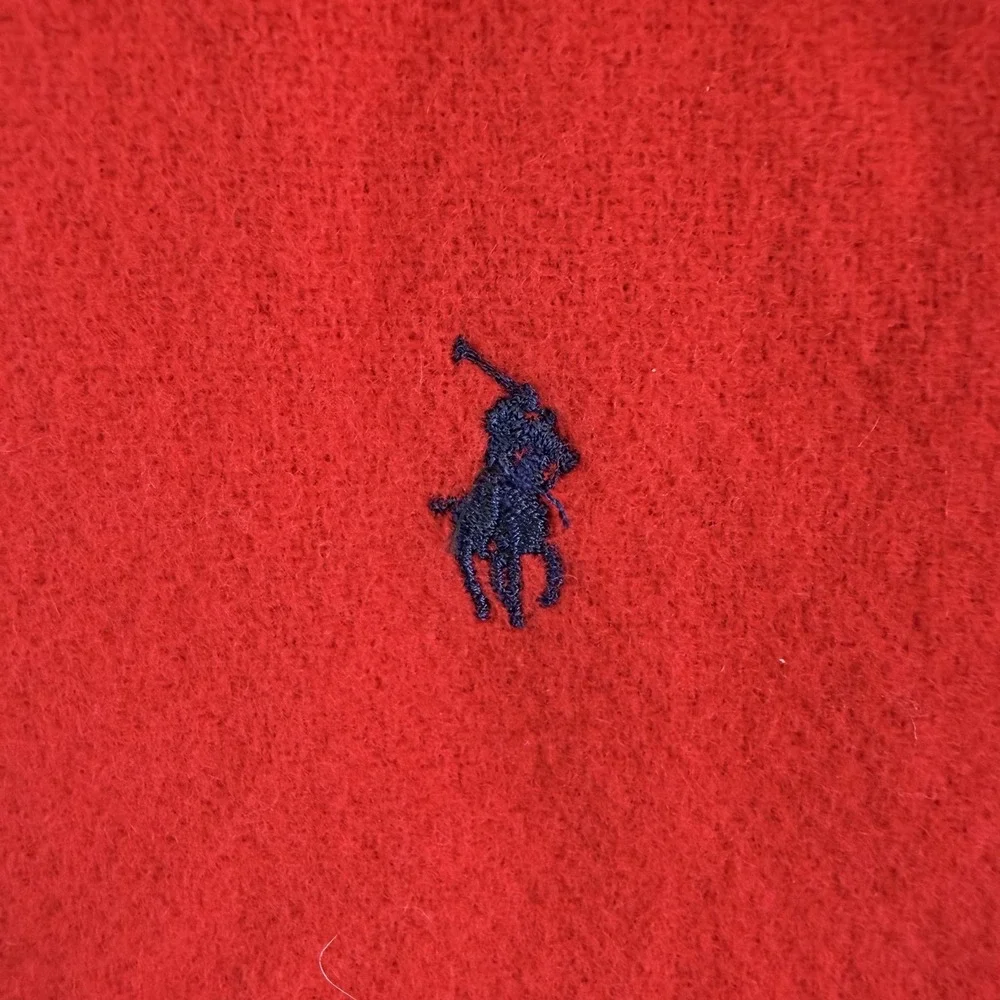 Polo Ralph Lauren Lambswool Scarf Mens One Size Red Fringe Made In Scotland